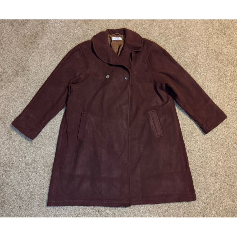 Womens Overcoat Trench Cashmere Wool Blend Dark Brown Classic Oversized 10 READ